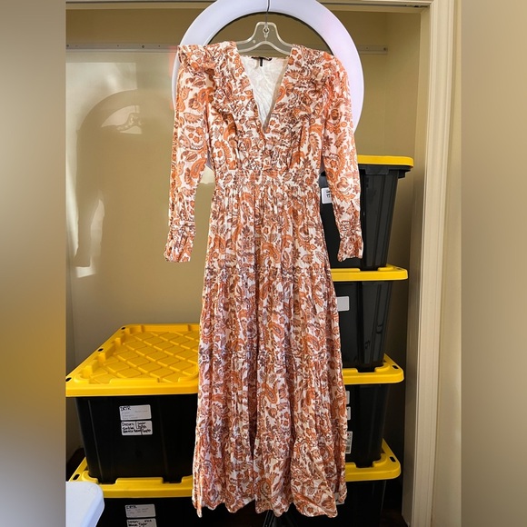 Maje Paisley Ruffled Maxi Dress Orange - Picture 6 of 12